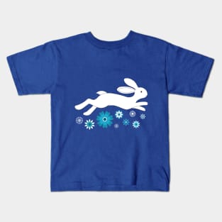 Water Rabbit with Chinese flowers - Lunar New Year - white, teal and navy - by Cecca Designs Kids T-Shirt